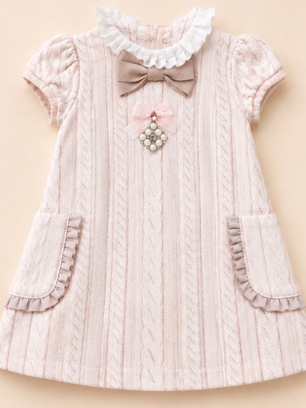 Baby Pink Pleated Short Sleeve Dress
